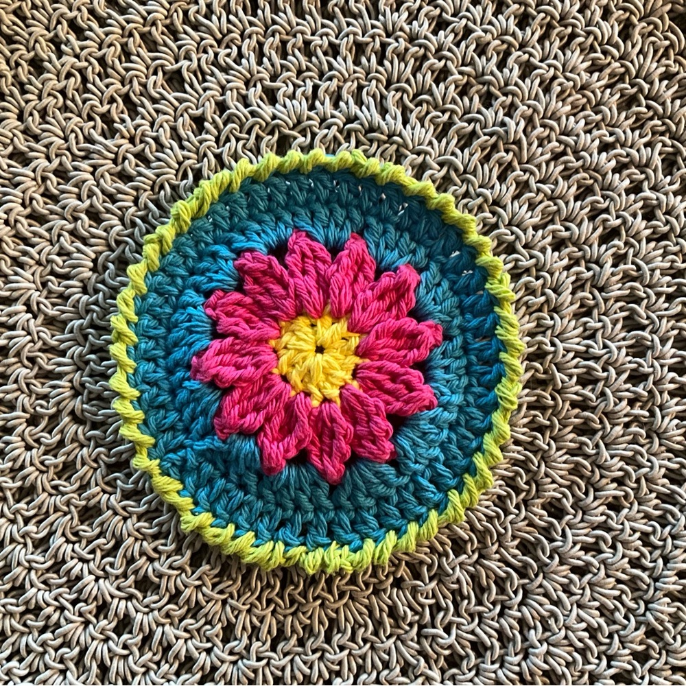 Handmade Crochet Coaster set Boho Festive colorful Mexicana style Flower Mug Rug - Picture 3 of 7